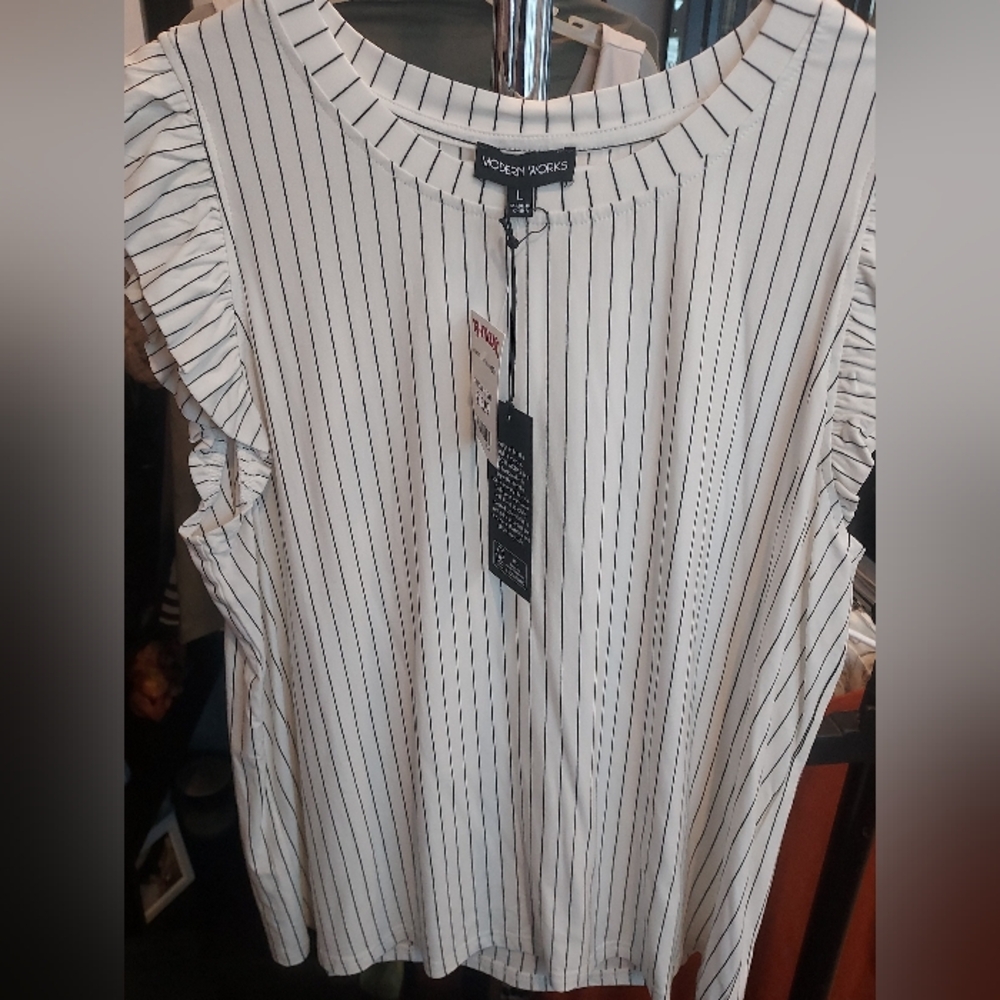 Women's Black Striped Ruffle Sleeve Blouse